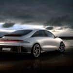 Hyundai Ioniq 6 on a dark beach.