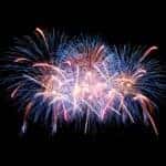 A fireworks display in the sky over Pensacola, FL