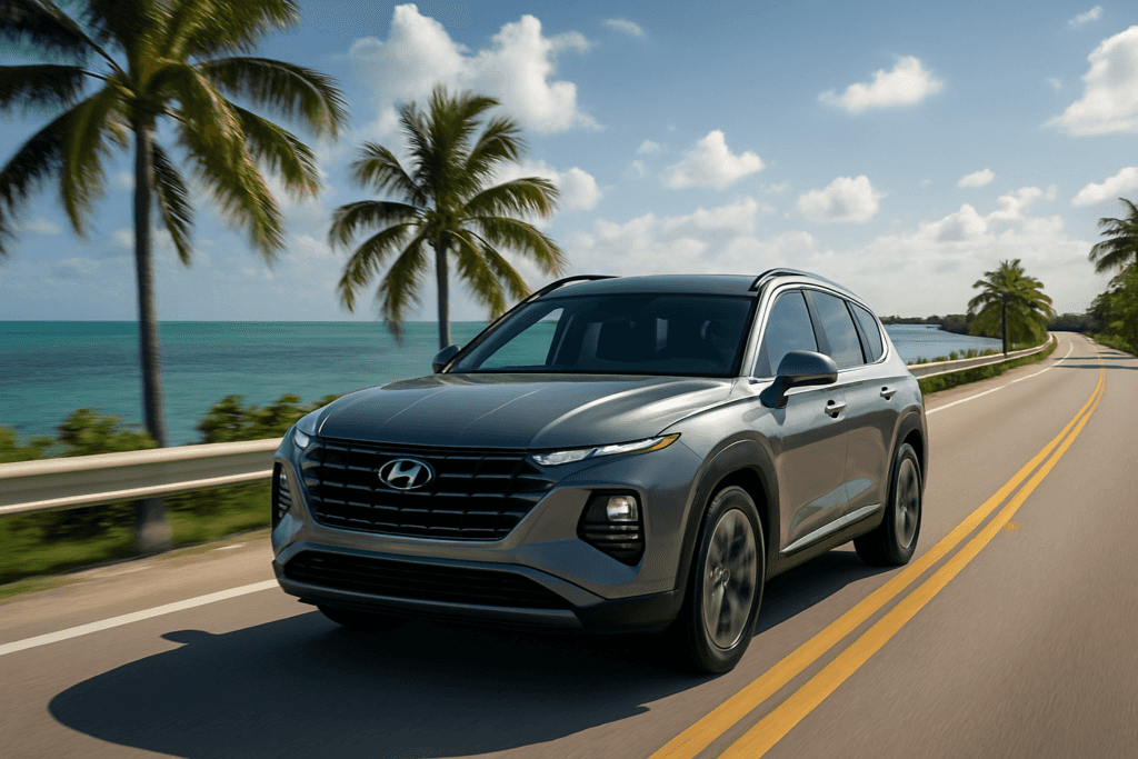 Hyundai vehicle on beach highway