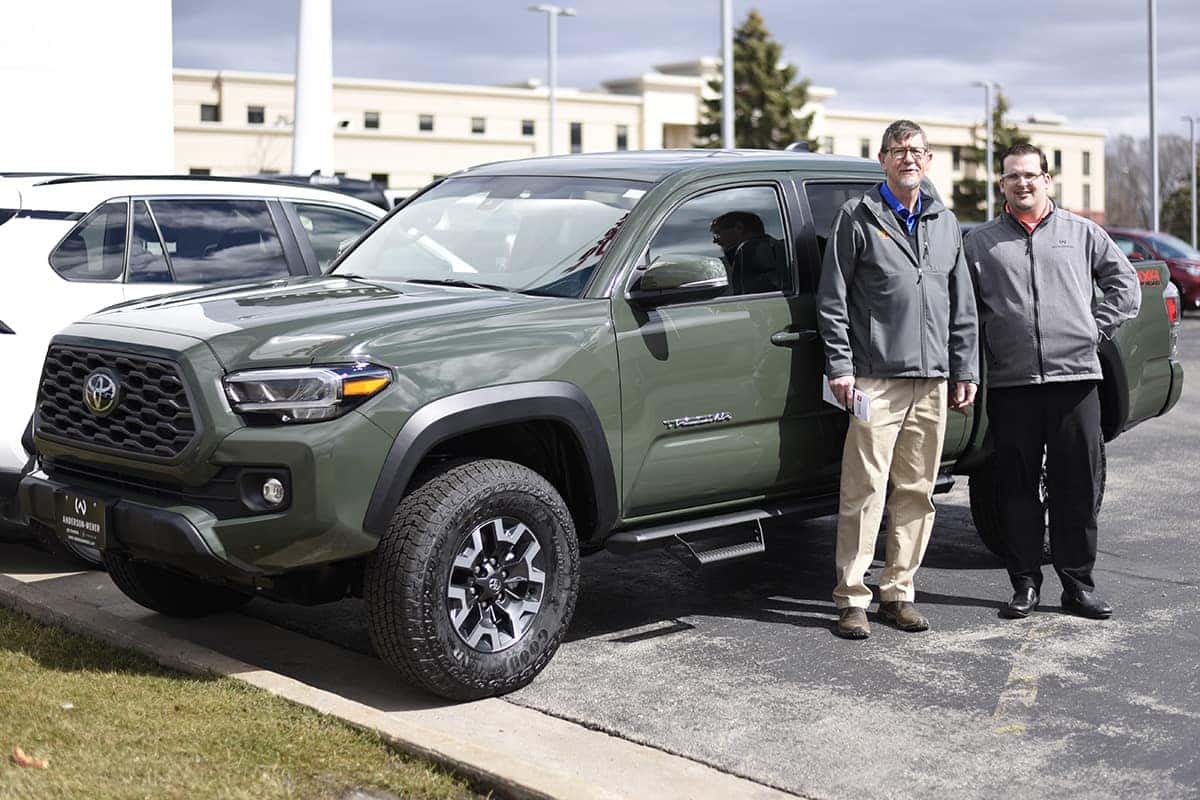 sales consultant Nick Heston delivering a Toyota tacoma