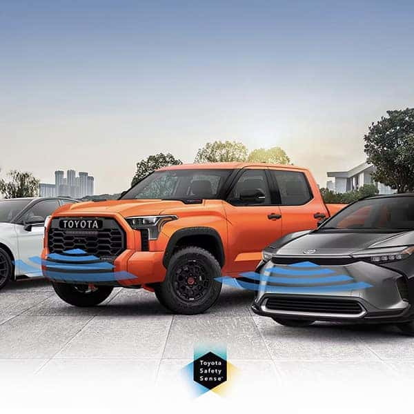 toyota tundra bz4x and camry with toyota safety sense branding