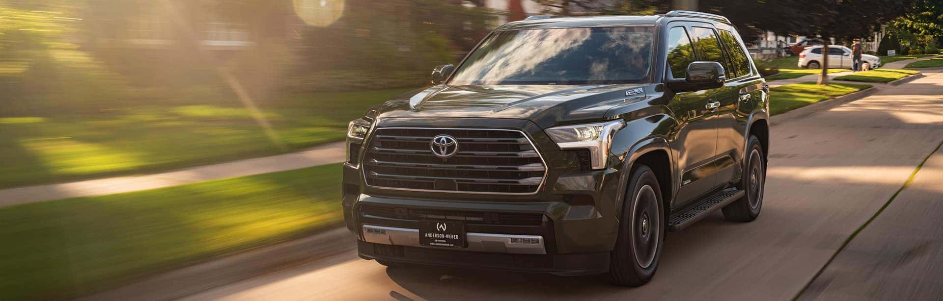 a brand new toyota sequoia from anderson weber driving on grandview ave in dubuque iowa