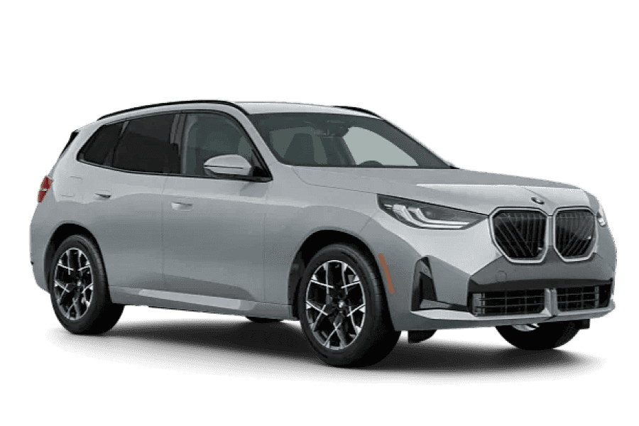 Front three-quarter view of silver BMW X3 against a white background.