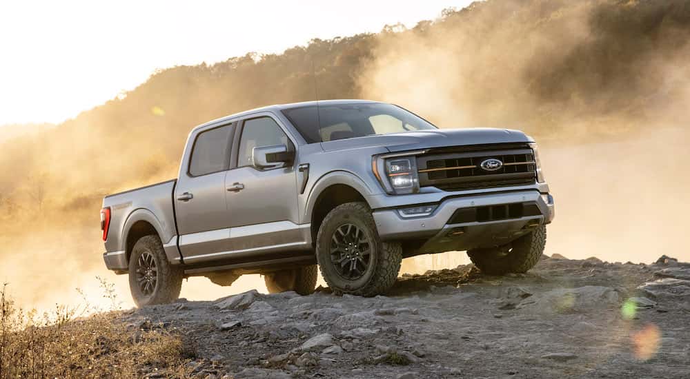 A silver 2021 Ford F-150 Tremor from the side.