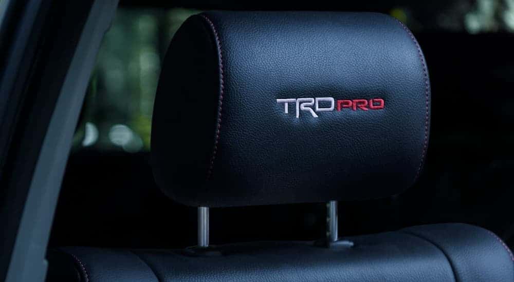 Black leather headrest in a 2022 Toyota Sequoia TRD Pro.