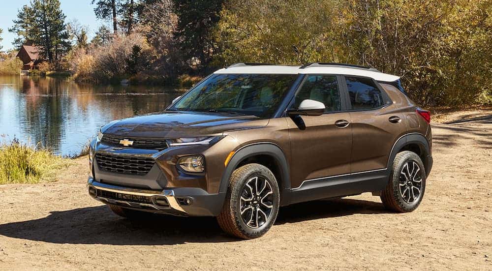 Brown 2021 Chevy Trailblazer parked by a water
