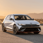 2025 Hyundai IONIQ 5 N in white parked under sunset light on an open desert road