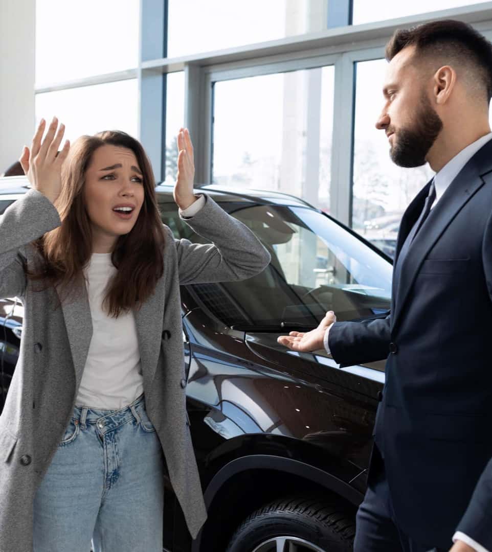 Customer expressing frustration while speaking with dealership salesperson