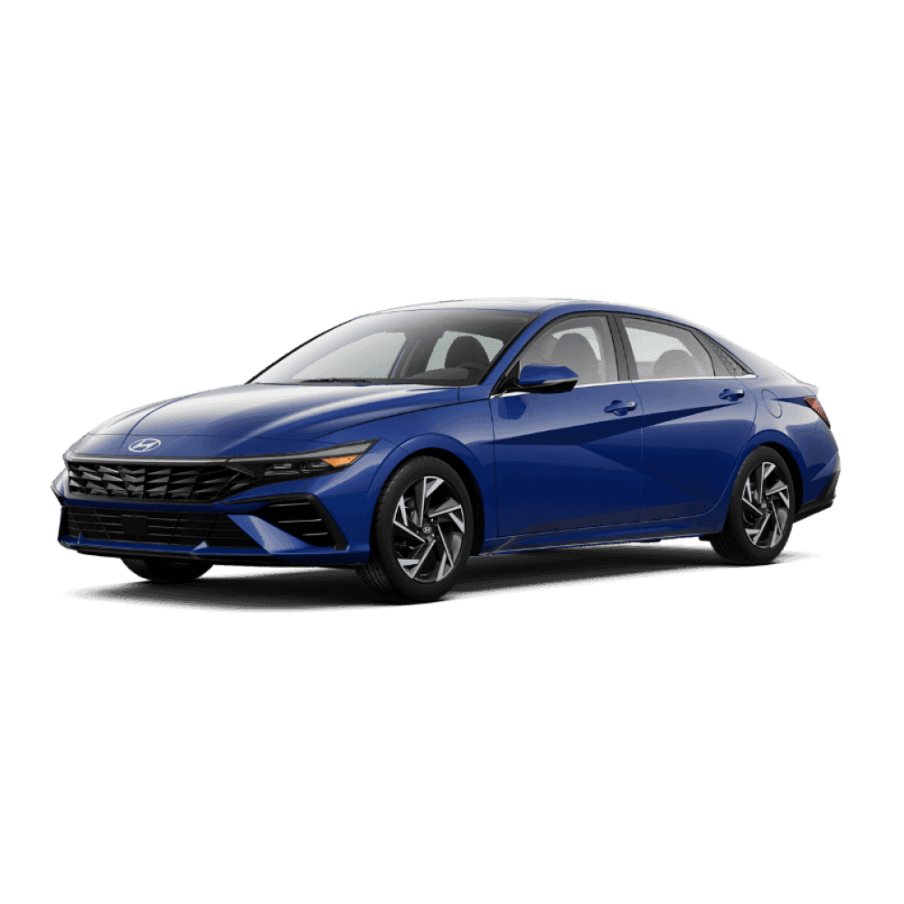 Front three-quarter view of a blue 2026 Hyundai Elantra