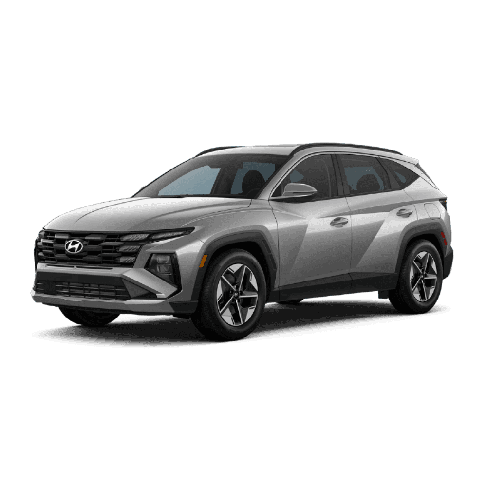 Front three-quarter view of a silver 2026 Hyundai Tucson