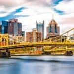 The Pittsburgh, PA, skyline is shown on a nice day.