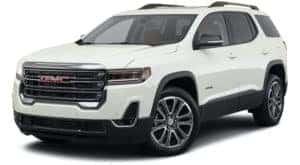 A white 2021 GMC Acadia is angled left.