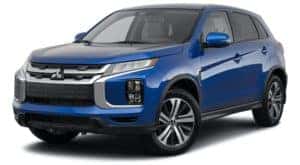 A blue 2021 Mitsubishi Outlander Sport is angled left.