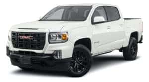 A white 2021 GMC Canyon is angled left.