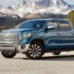 A blue 2020 Toyota Tundra is parked in the mountains.