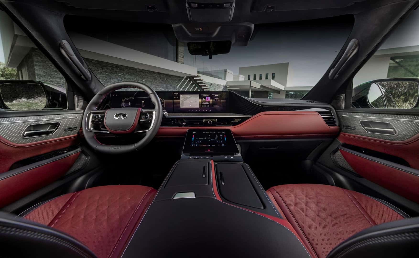 2025 INFINITI QX80 red and black interior