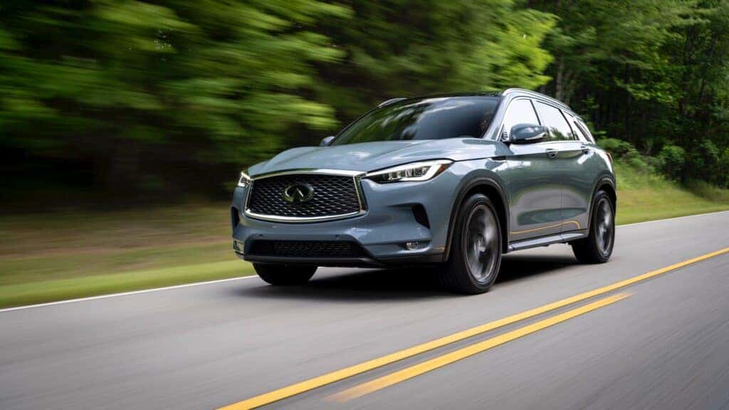 2025 INFINITI QX50 Slate Gray in motion