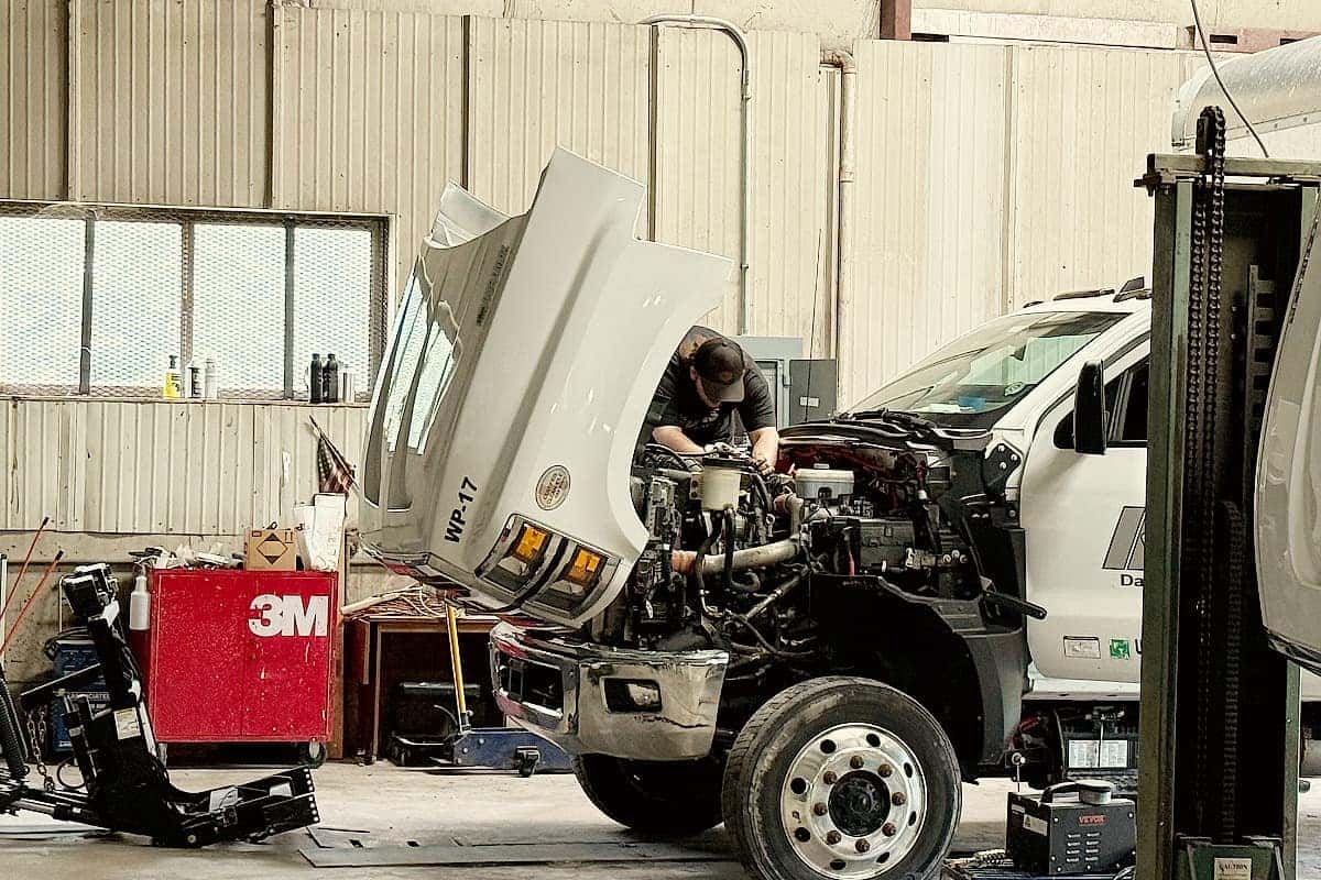 Medium-duty commercial truck receiving professional service in Wapakoneta Ohio