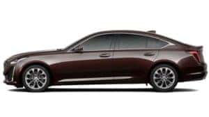 A maroon 2020 Cadillac CT5 profile view