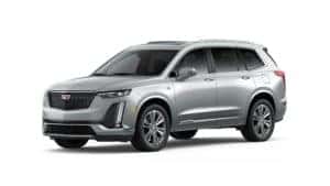 A silver 2020 Cadillac XT6 is angled left on a white background.