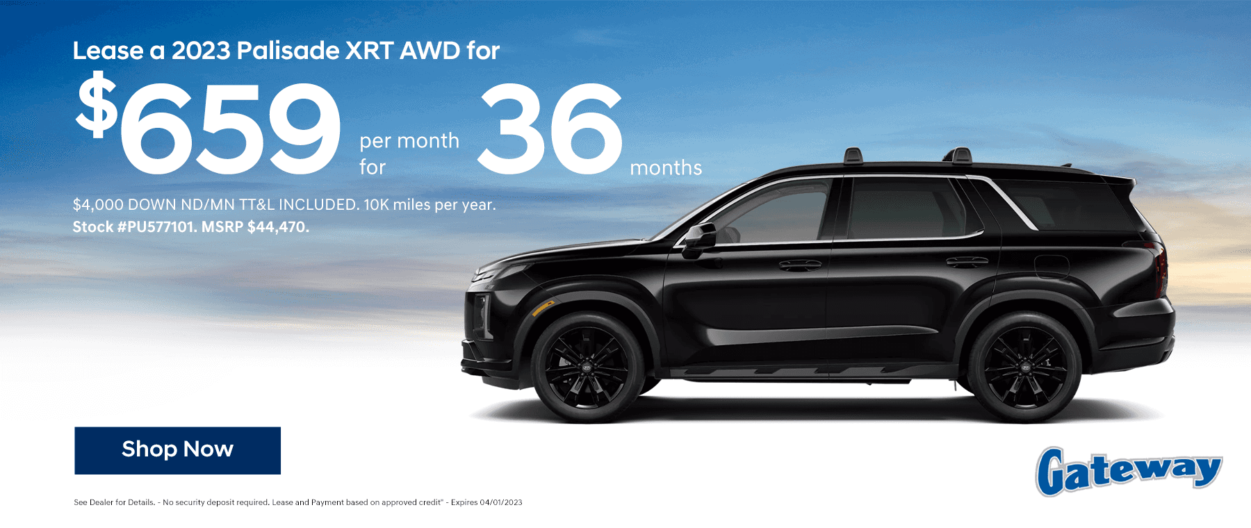 Lease a 2023 Palisade XRT AWD for $659 per month!
