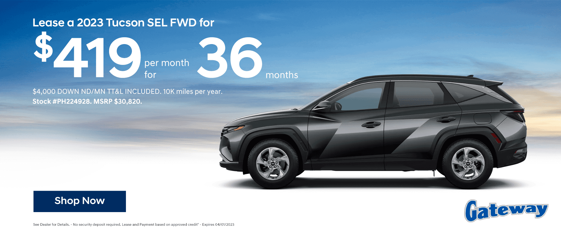 Lease a 2023 Tucson SEL FWD for $419 per month