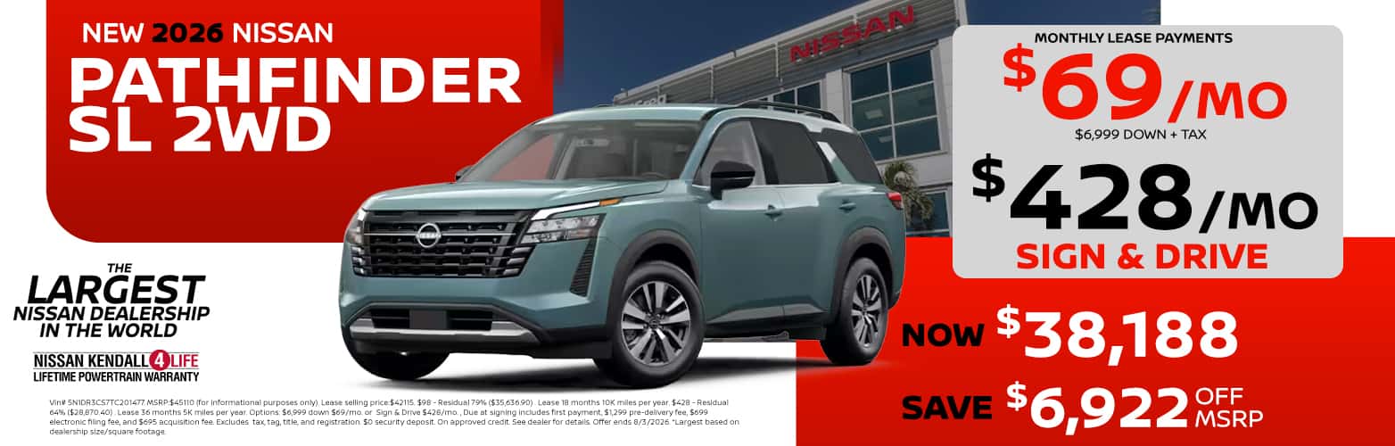 Alt Text: 2026 Pathfinder lease as low as $98 or sign and drive $428