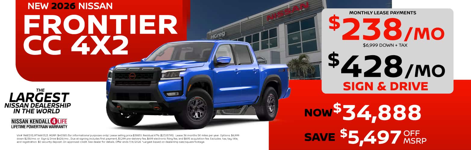 Alt Text: 2026 Frontier lease as low as $238 or sign and drive $428