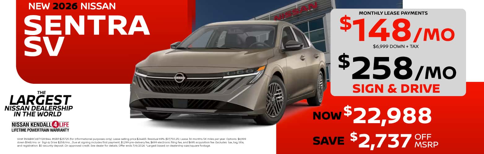2026 Sentra lease as low as $148 or sign and drive $258
