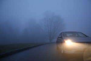 hyundai driving on fort worth, tx foggy road
