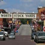 Fort Worth Stock Yards Front Gate and road in Fort Worth, TX