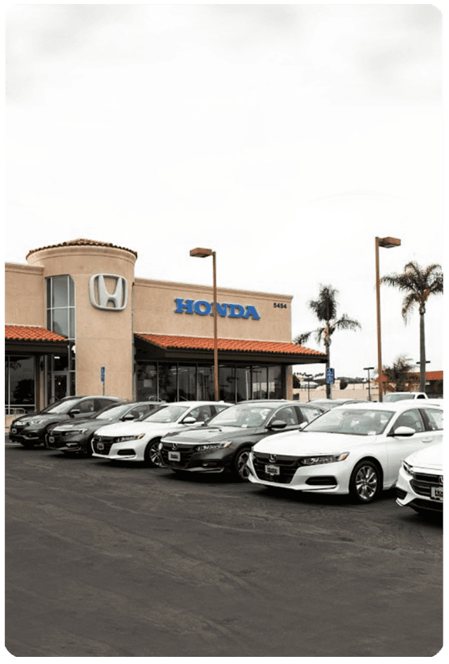 Front of Honda Dealership Lot