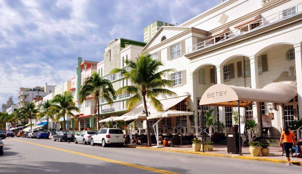 Art Deco hotels along Ocean Drive in South Beach, Miami