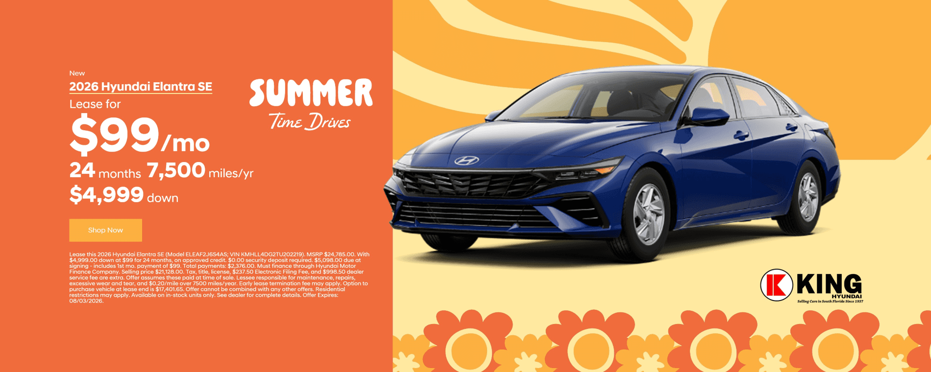 2026 Hyundai Elantra Lease Special at King Hyundai in Deerfield Beach, FL
