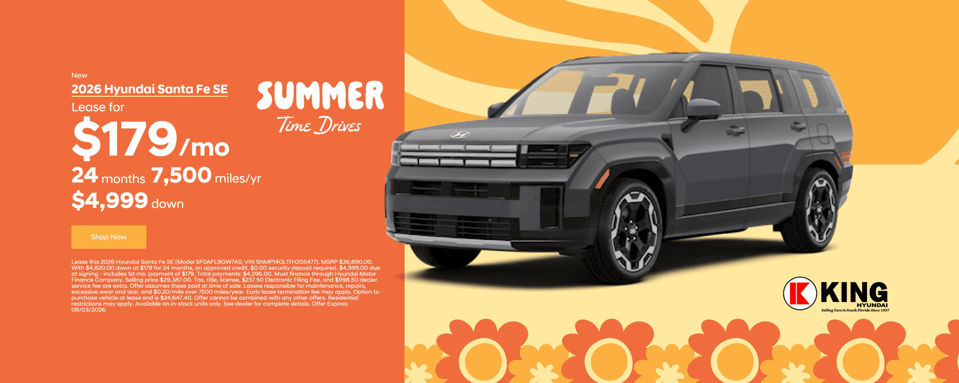 2026 Hyundai Santa Fe Lease Special at King Hyundai in Deerfield Beach, FL