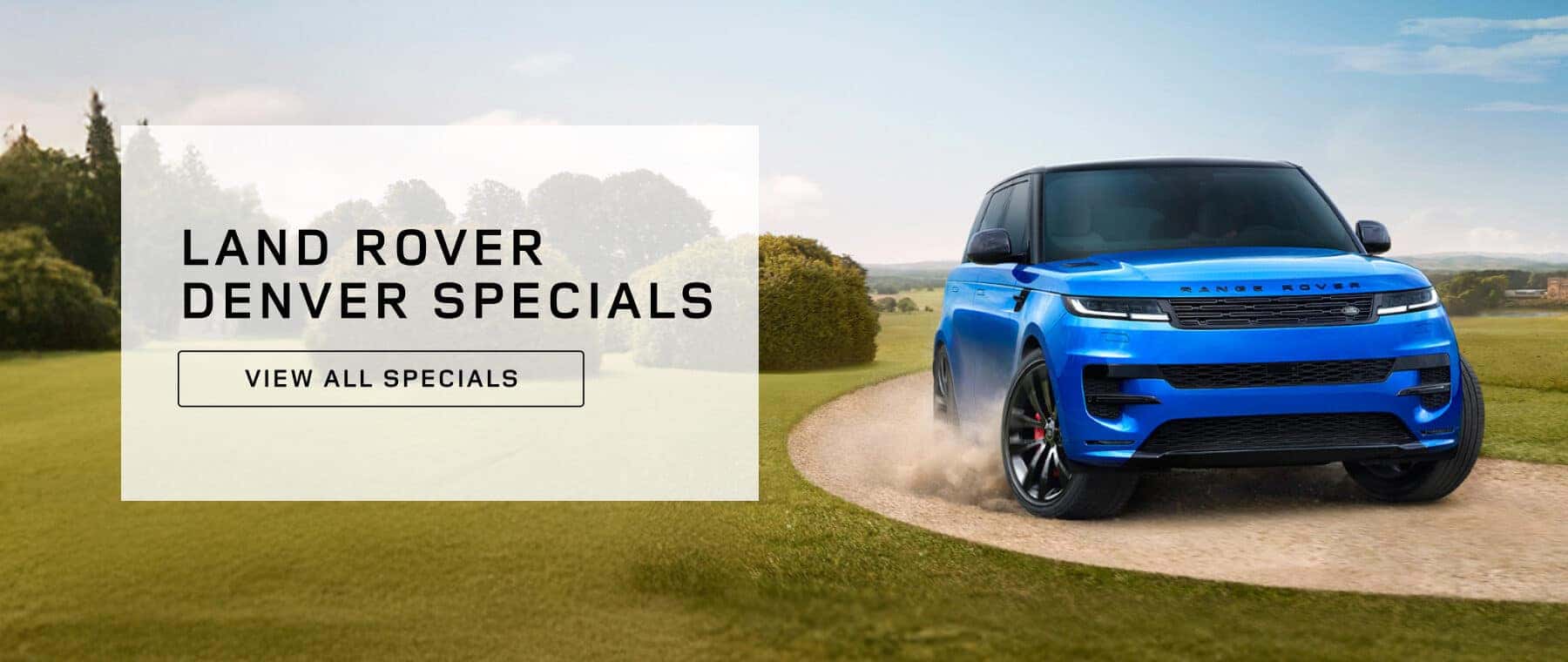 Lease and Finance Specials banner displaying a blue range rover