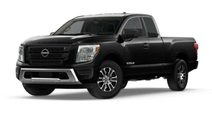 A black 2021 Nissan Titan SV is angled left.