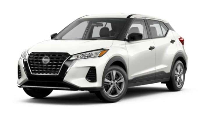 A white 2021 Nissan Kicks S is angled left.