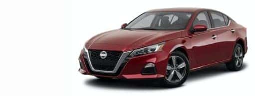A red 2021 Nissan Altima is angled left.