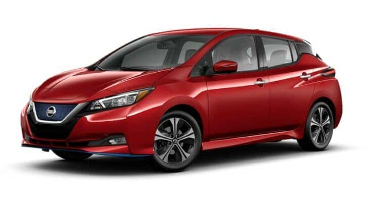A red 2022 Nissan LEAF is angled left.