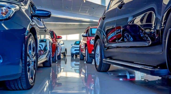 A Nashville used car dealer is shown at a low angle.
