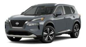 A grey 2023 Nissan Rogue Platinum is angled left.