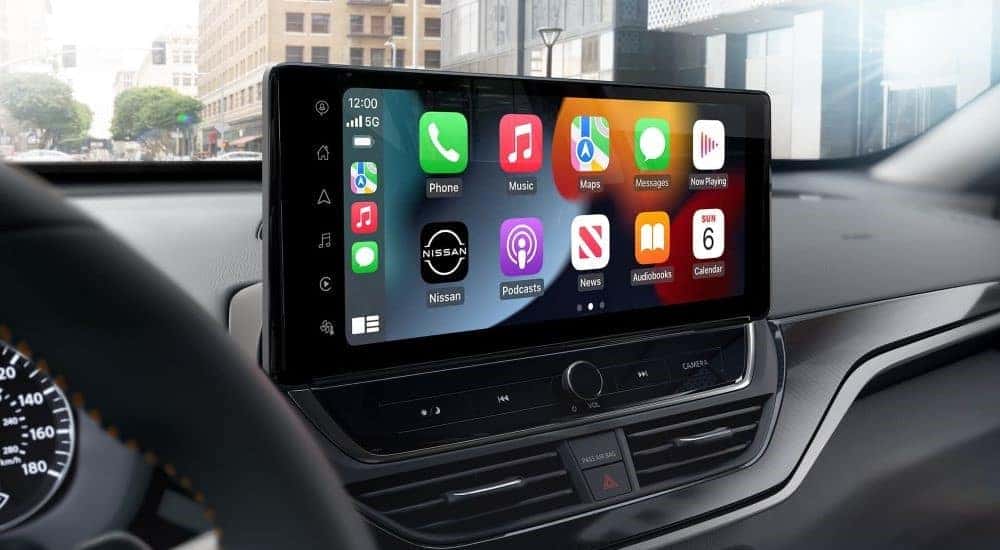 A close up shows apps in the infotainment screen on a 2023 Nissan Altima.