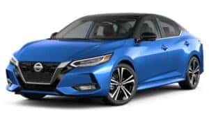 A blue 2023 Nissan Sentra is shown angled left.