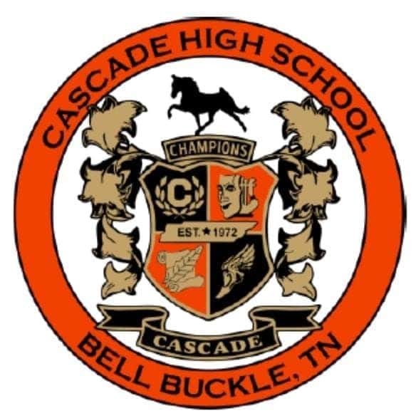 Cascade High School in Bell Buckle is sponsored by newton nissan south. logo features their coat of arms and a red circle with black lettering.
