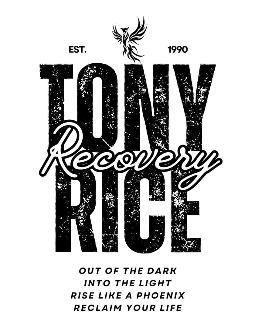 Tony Rice Recovery Center logo featuring Tony Rice in large black lettering