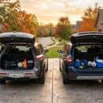 2025 Nissan Pathfinder and Honda Pilot with liftgates open showing third-row cargo space