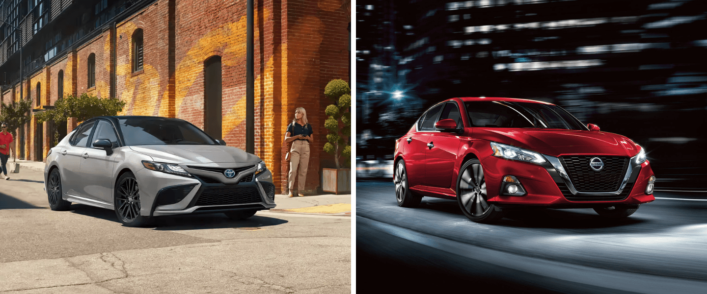 Beige Toyota Camry vs. red Nissan Altima