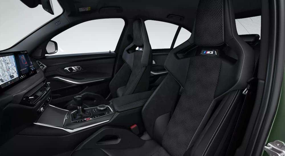 The black interior in a 2026 BMW M3 sedan.