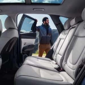 the side view of the interior backseats of an suv